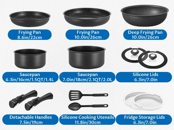 13 Pieces Nonstick Pots and Pans Set with Removable Handles