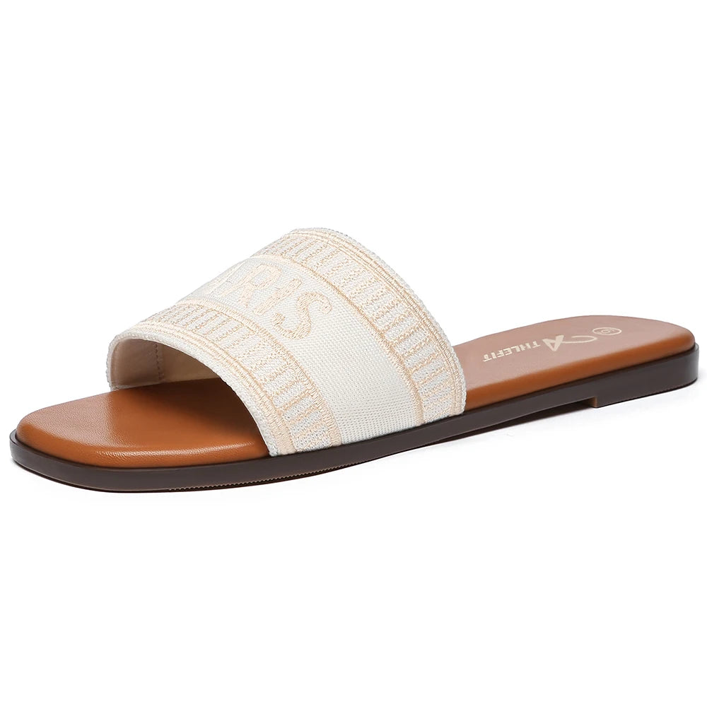 Summer Women Letter Flat Sandals Casual Comfortable Slip Slide
