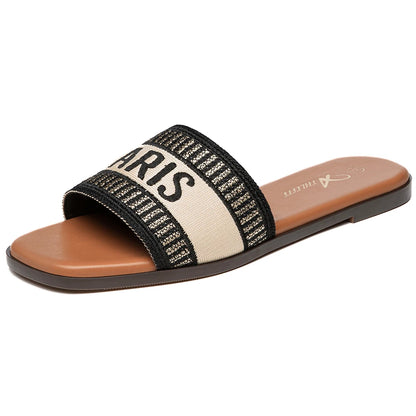 Summer Women Letter Flat Sandals Casual Comfortable Slip Slide