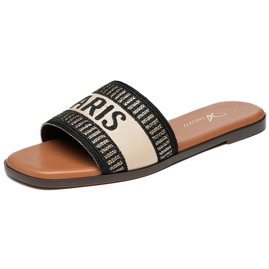 Summer Women Letter Flat Sandals Casual Comfortable Slip Slide