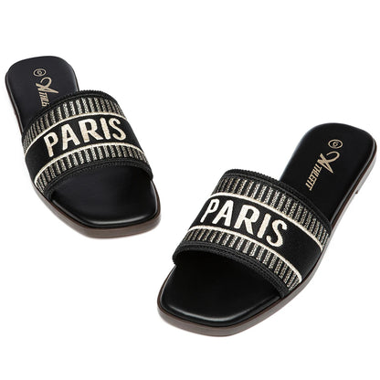 Summer Women Letter Flat Sandals Casual Comfortable Slip Slide