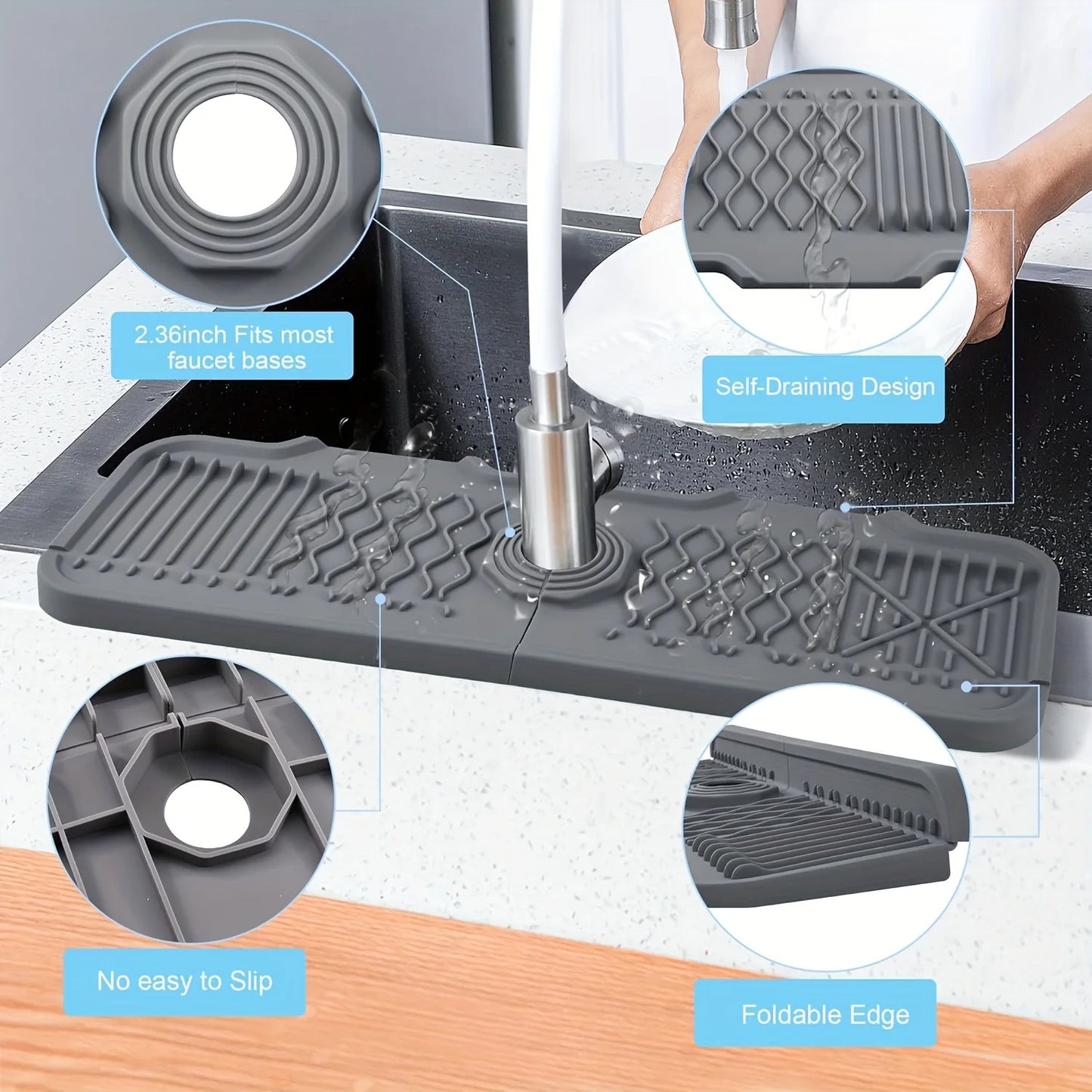 1pc Burfocus Silicone Faucet Mat