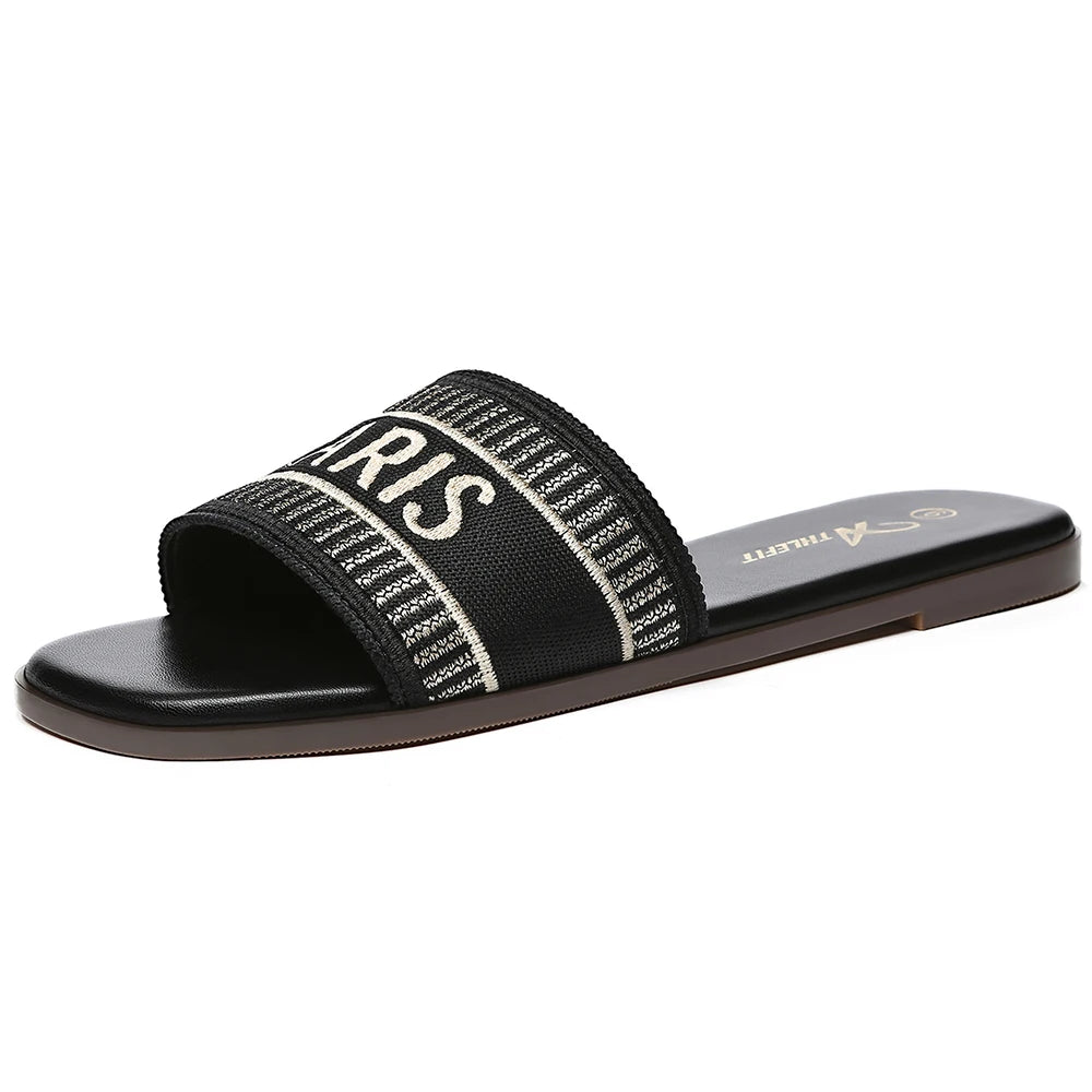 Summer Women Letter Flat Sandals Casual Comfortable Slip Slide