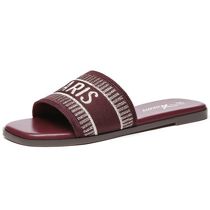 Summer Women Letter Flat Sandals Casual Comfortable Slip Slide