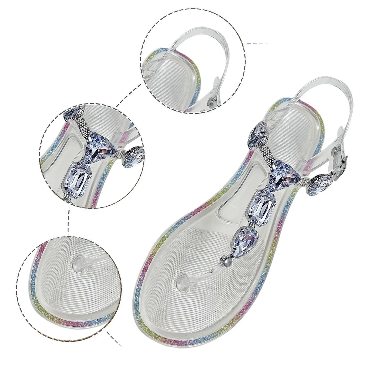 Ladies Summer Rhinestone Crystal Transparent Sandals