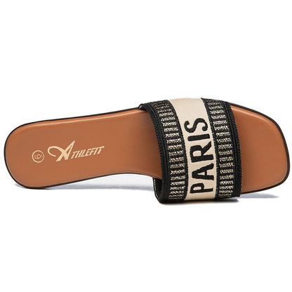 Summer Women Letter Flat Sandals Casual Comfortable Slip Slide