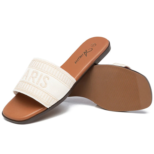 Summer Women Letter Flat Sandals Casual Comfortable Slip Slide